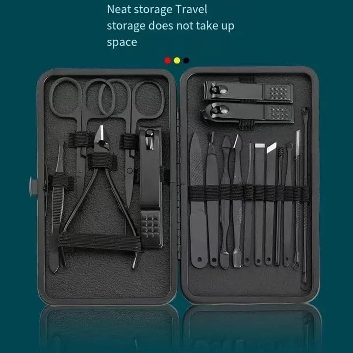 Set Of 18 Classic Black Nail Clipper, Hand Feet Facial Accessories, Stainless Steel Pedicure Kit, Nippers Trimmer Care Tool With Travel Case Kit, Household Pedicure Kit Set Of 18 Classic Black Nail Clipper, Hand Feet Facial Accessories, Stainless Steel Pedicure Kit, Nippers Trimmer Care Tool With Travel Case Kit, Household Pedicure Kit